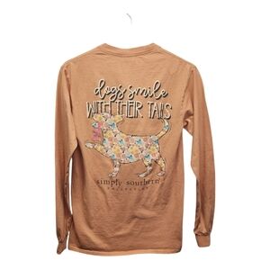 Simply Southern Peach Long Sleeve Tee with Floral Dog Design